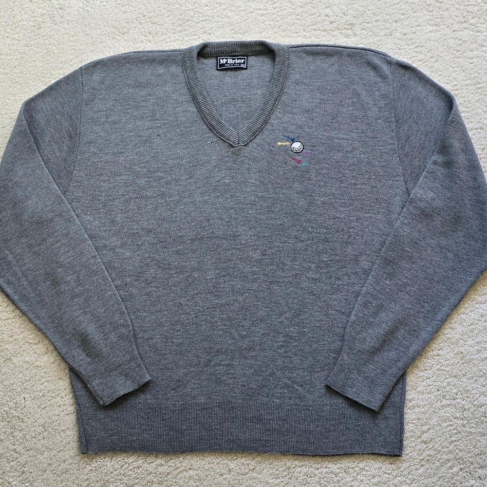 Vintage 90s McBriar Men's Golf Sweater XXL Embroidered V-Neck Gray‎ GVC Matching